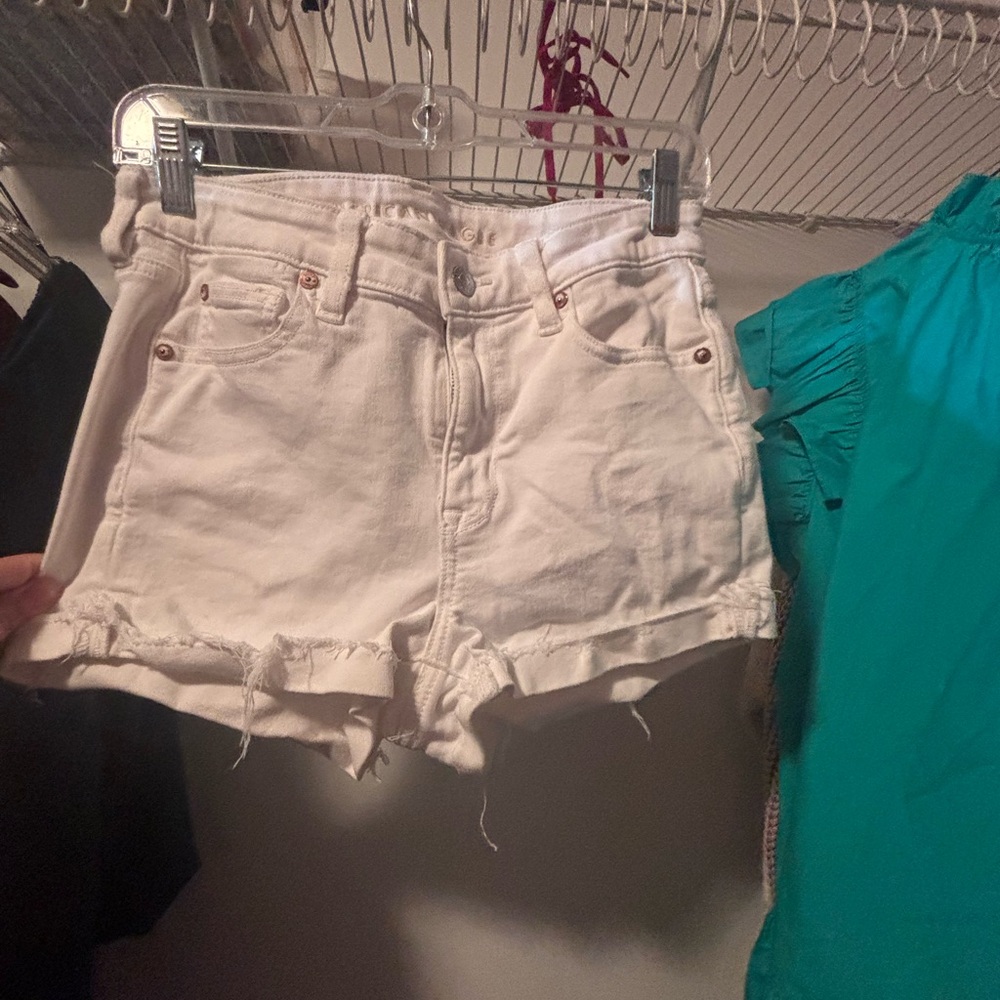 American Eagle Outfitters Cream Jean Shorts Distressed High-Waisted